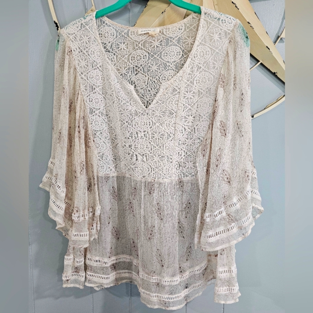 EUC Anthropologie Meadow Rue Aeris Silk Peasant Prairie Blouse Size M